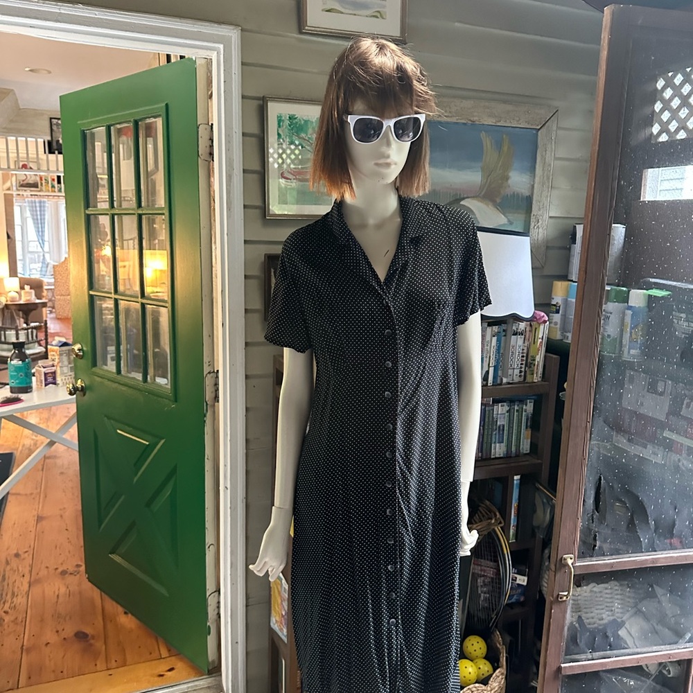 90s normcore polka dot, button down dress.